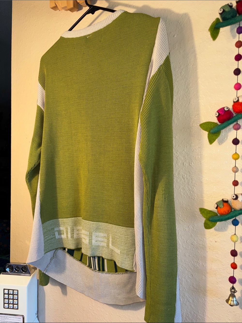 VINTAGE Diesel knitwear sweater featuring green, olive, and cream vertical strip - Picture 10 of 11